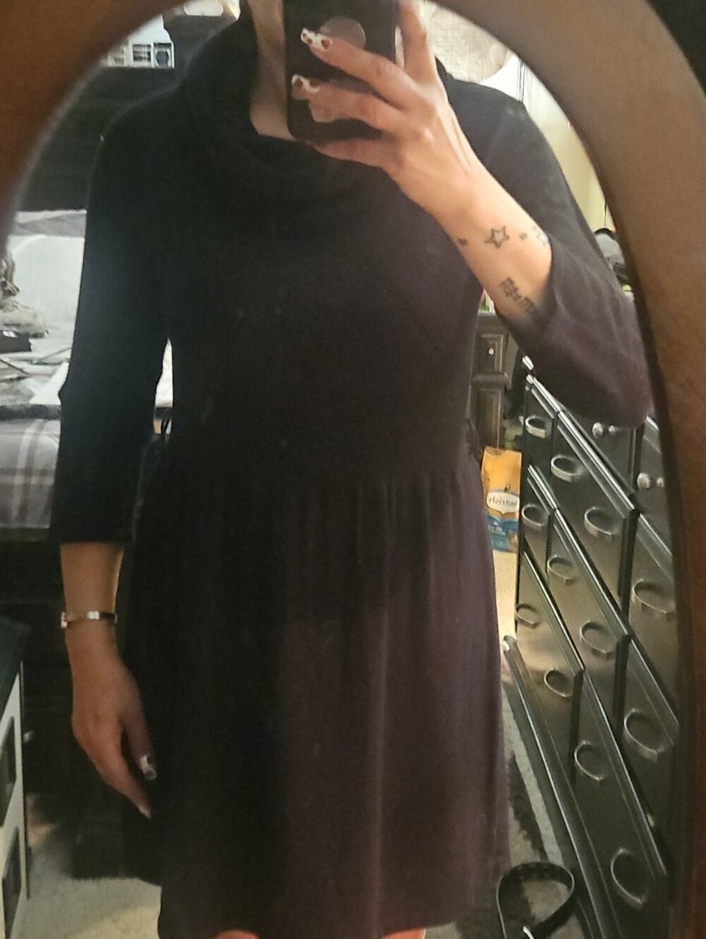 AB Studio Black Long-Sleeve Fit-and-Flare Dress